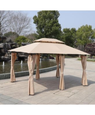 13x10 Outdoor Gazebo Canopy Tent w/ Mosquito Net - Khaki Top