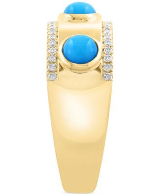 EFFY&reg; Turquoise (4mm) & Diamond (1/5 ct. t.w.) Band Ring in 14k Gold-Plated Silver