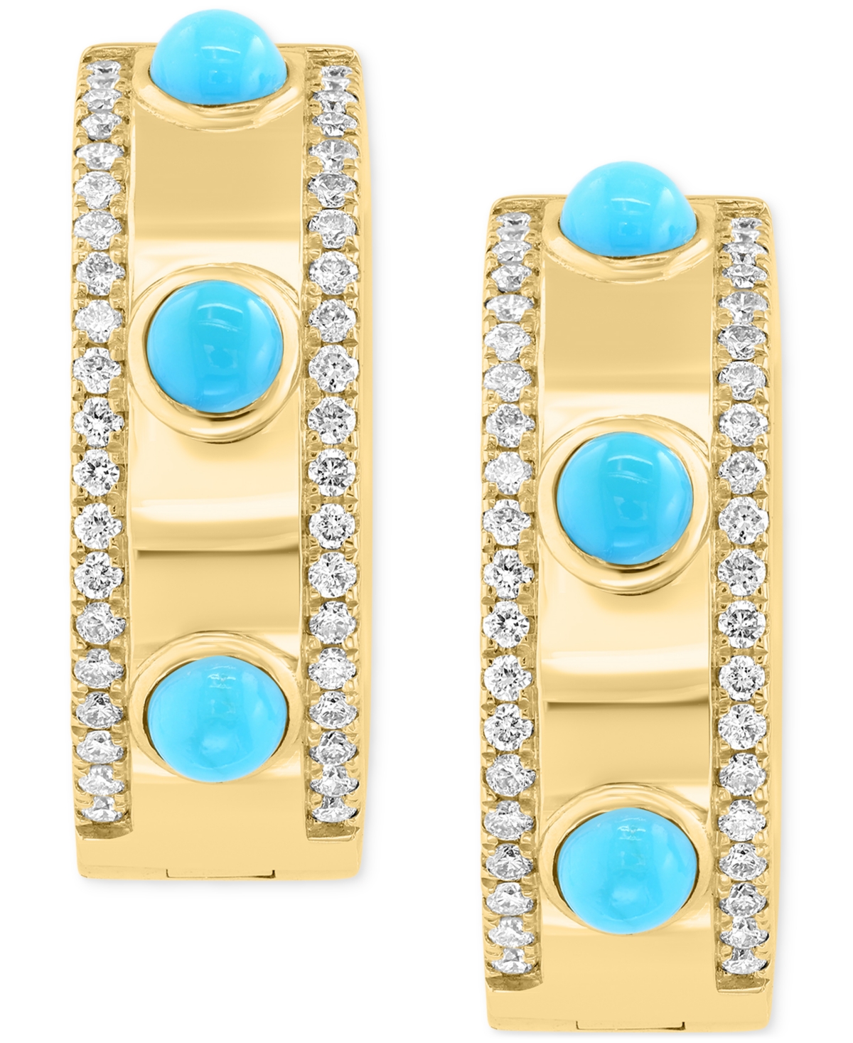 Effy Collection Effy Turquoise (3mm) & Diamond (3/8 Ct. T.w.) Small Hoop Earrings In 14k Gold-plated Silver, 0.72"