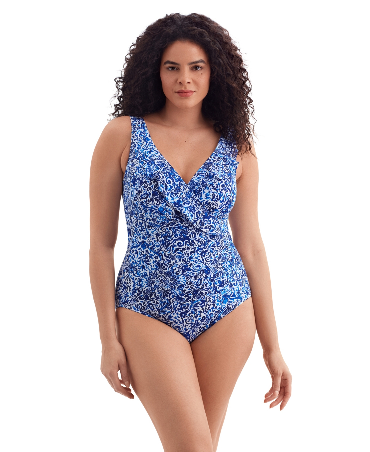 Blooming Bouquet Ruffle Front Surplice One Piece Swimsuit - Blooming bouquet