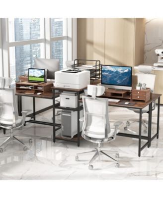 2-Person Computer Desk with Power Outlet and Printer Stand