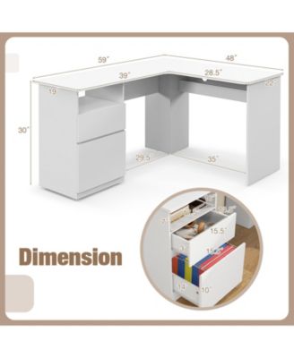 L-Shaped Computer Desk with Letter File Drawer