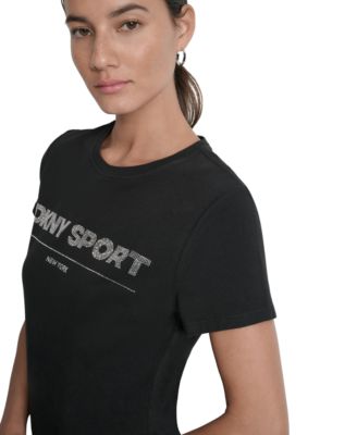 Women's Cotton-Blend Rhinestone-Logo T-Shirt