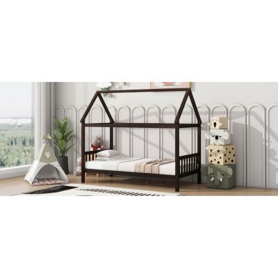 Streamdale Twin House Bed with Headboard and Footboard, Twin Rubber Wood Bed with House Frame,Esspresso