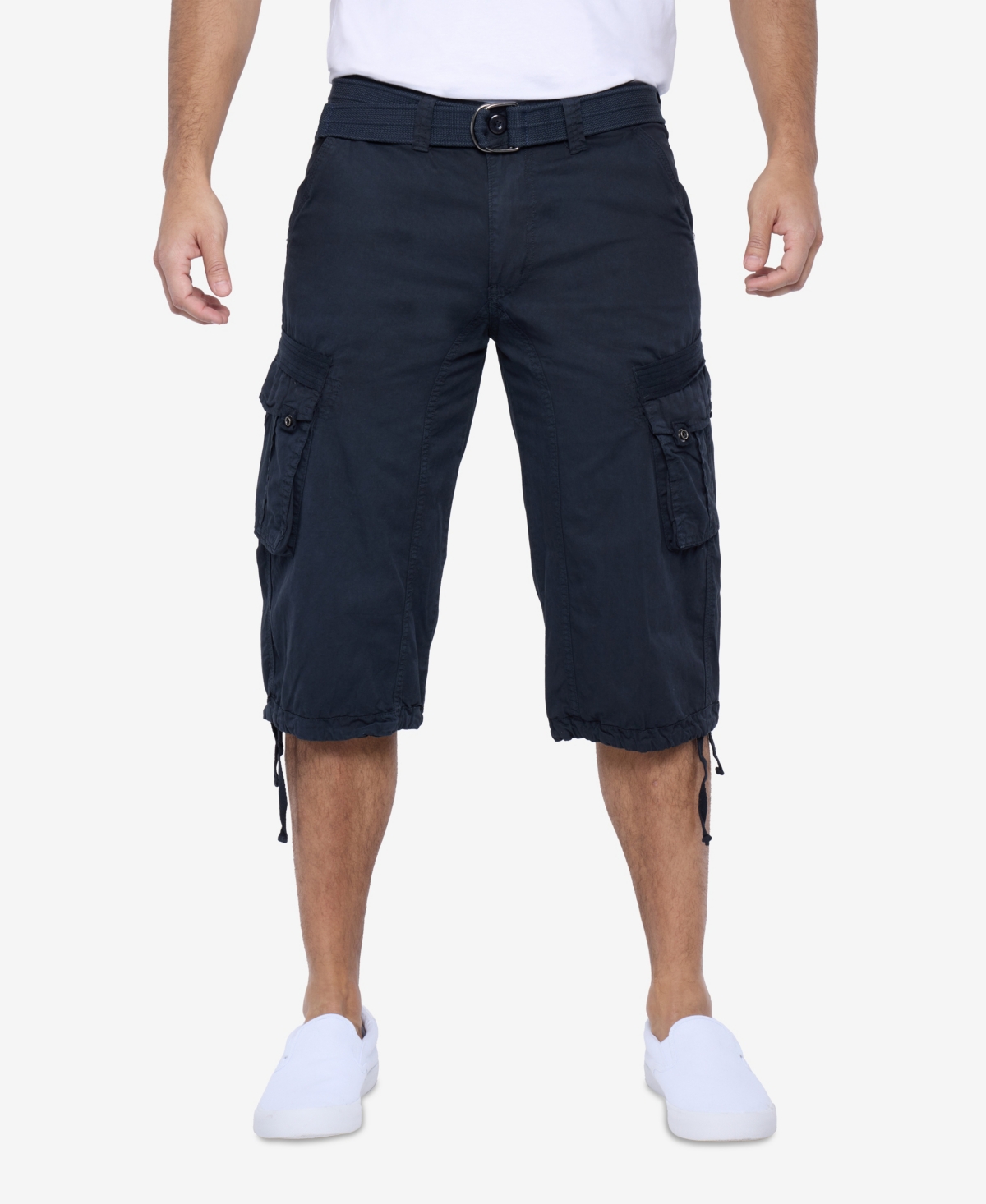 Men's Belted Capri Cargo Shorts - Olive Camo