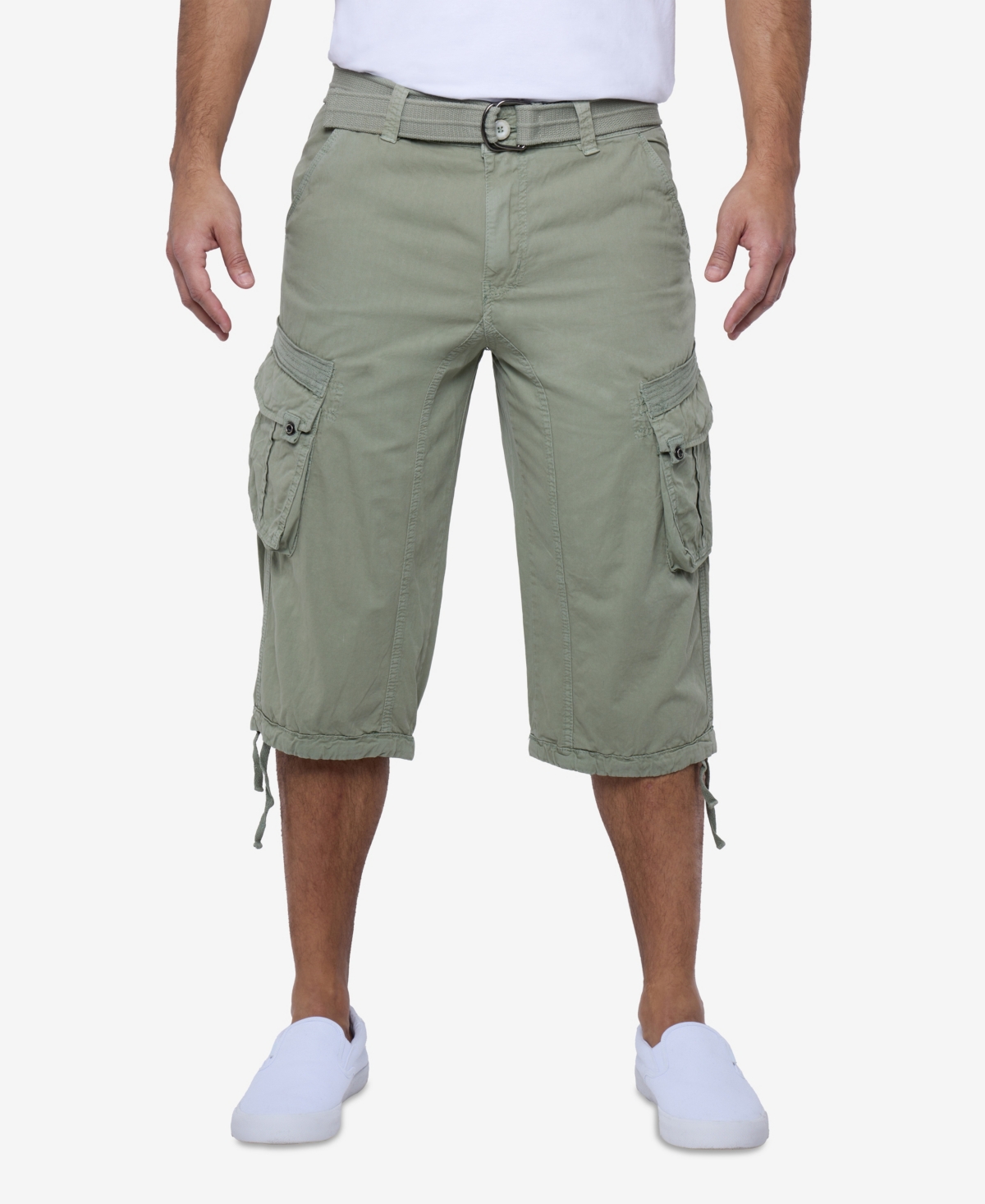Men's Belted Capri Cargo Shorts - Olive Camo