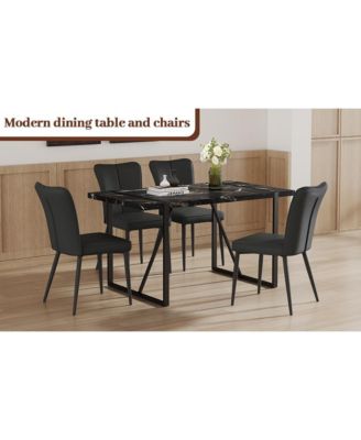 Modern Marble Dining Set - 4 Chairs with PU Upholstery