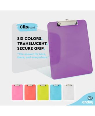 Plastic Clipboard Standard Size Pink, Translucent Low Profile Clip Board, Hangable Clipboard, 12.7” x 9”, Holds 100 Sheets, 1 Pc - by Enday