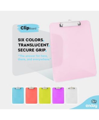 Plastic Clipboard Standard Size Pink, Translucent Low Profile Clip Board, Hangable Clipboard, 12.7” x 9”, Holds 100 Sheets, 1 Pc - by Enday