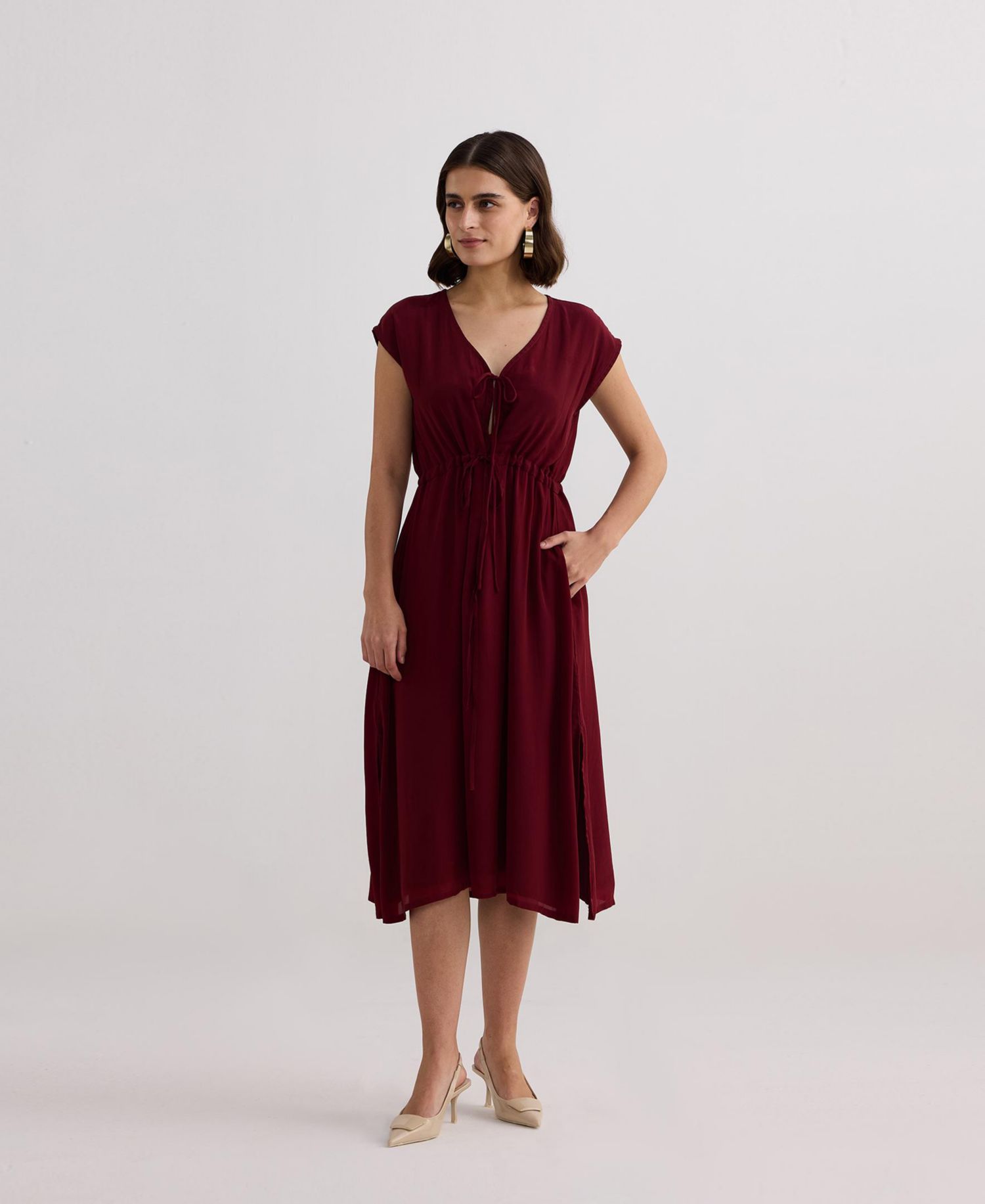 Women's Deep V-neck Gathered Dress