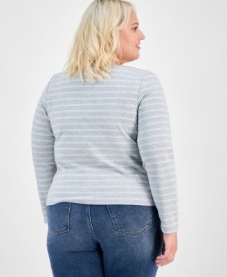 Trendy Plus Striped Button-Front Sweater