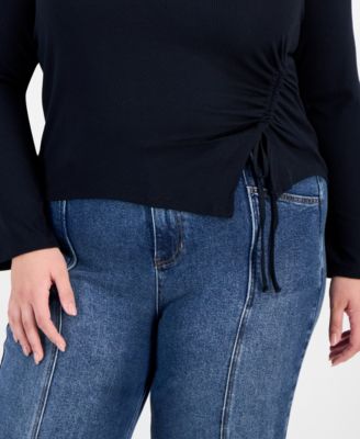 Trendy Plus Ruched Asymmetric-Hem Square-Neck Top