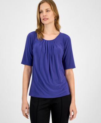 Kasper - Women's Crewneck Elbow-Length-Sleeve Blouse
