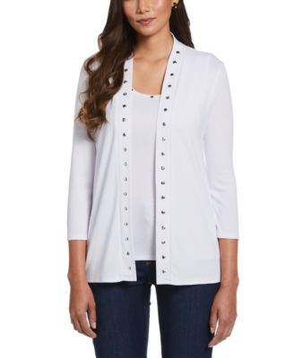 Petite Cardigan Crew Neck Sweater 