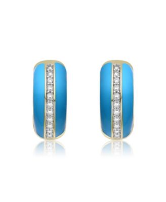 14K Gold Plated with Clear Cubic Zirconia Colored Enamel Hoop Earrings