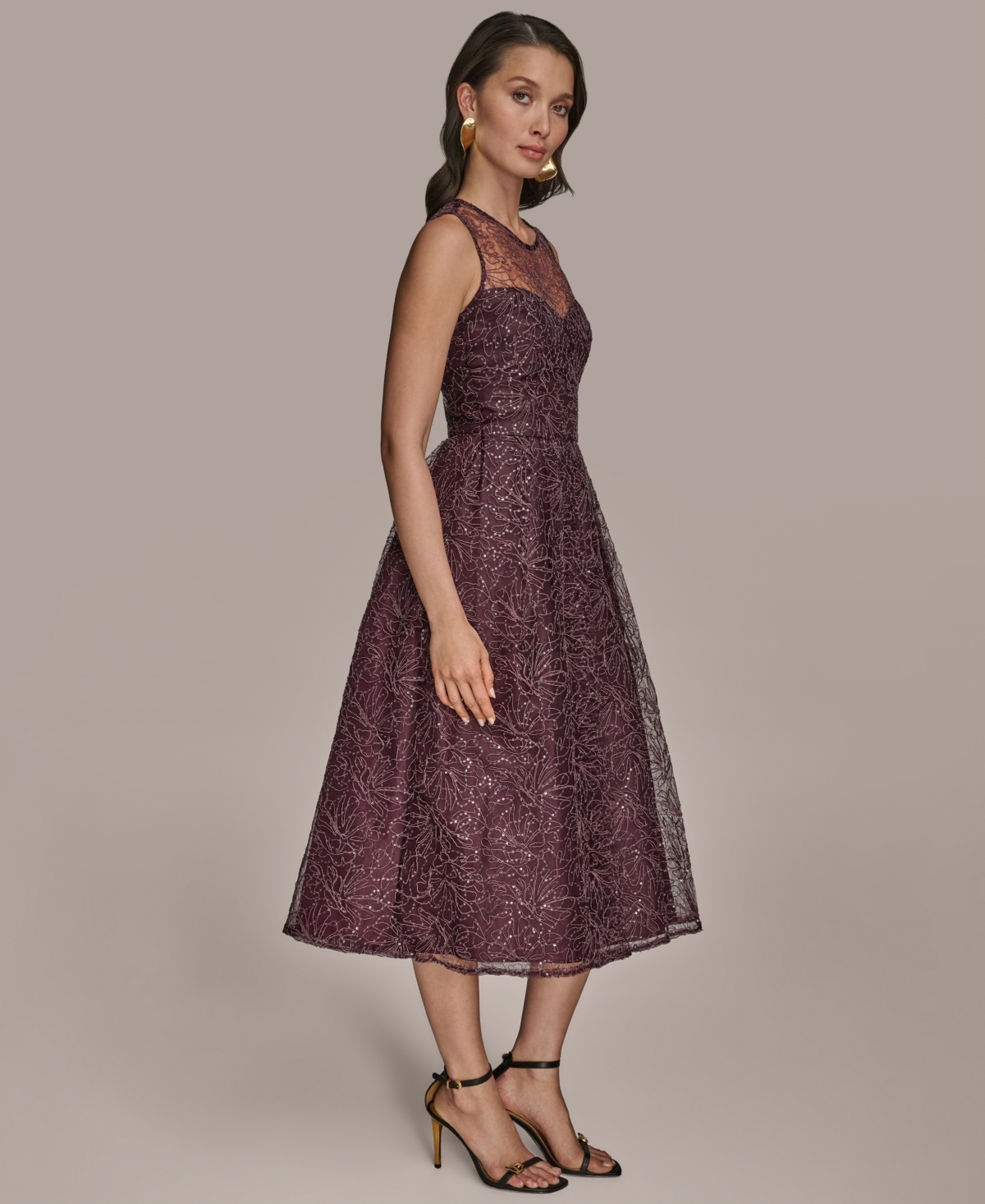 Donna Karan New York Sleeveless Sequin Cocktail Dress In Burgundy