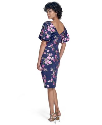 Women's Floral-Print Puff-Sleeve Sheath Dress