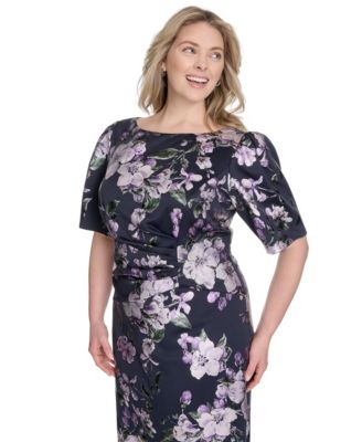 Plus Size Printed Boat-Neck Gown