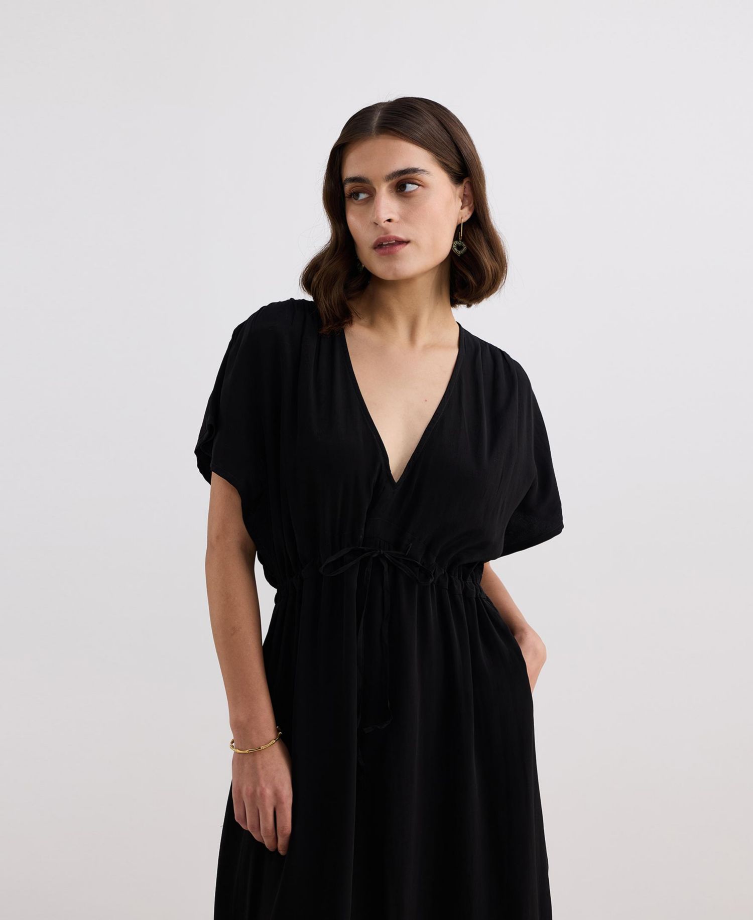 Women's V-neck Gathered Maxi Dress