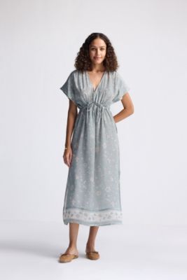 Women's Gathered Maxi Dress with Side Slits in Mosaic