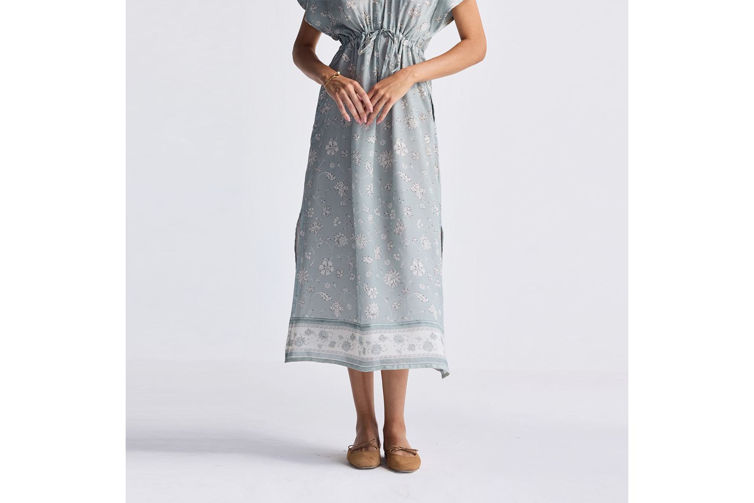Women's Gathered Maxi Dress with Side Slits in Mosaic