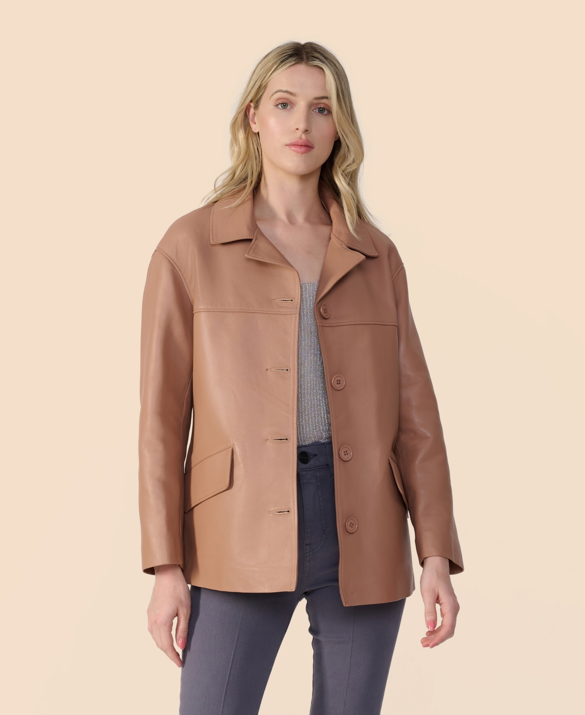 Women's Relaxed Leather Jacket, Created for Macy's - Black