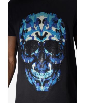 Men's Blue Skull Rhinestone Crew T-Shirt
