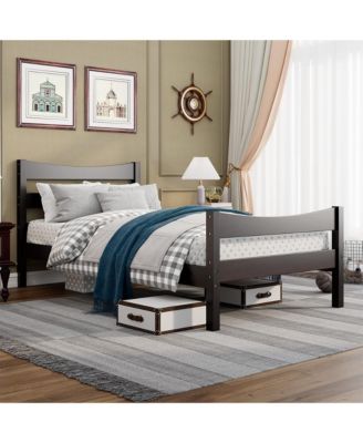 Twin Size Platform Bed Frame Foundation w/Headboard &Wood Slat Support Espresso