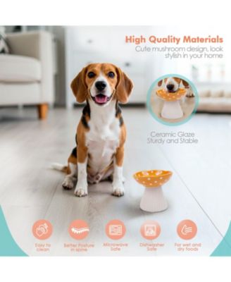 Mushroom Shaped Stoneware Elevated Pet Bowl, Raised Ceramic Food & Water Dish for Dogs and Cats