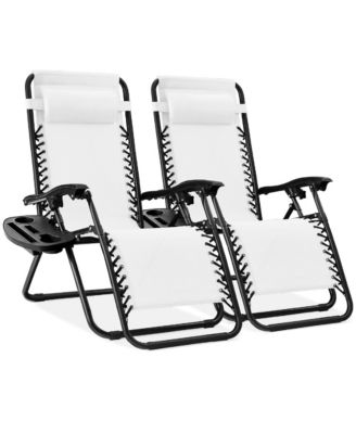 Set of 2 Zero Gravity Lounge Chair Recliners for Patio, Pool w/ Cup Holder Tray
