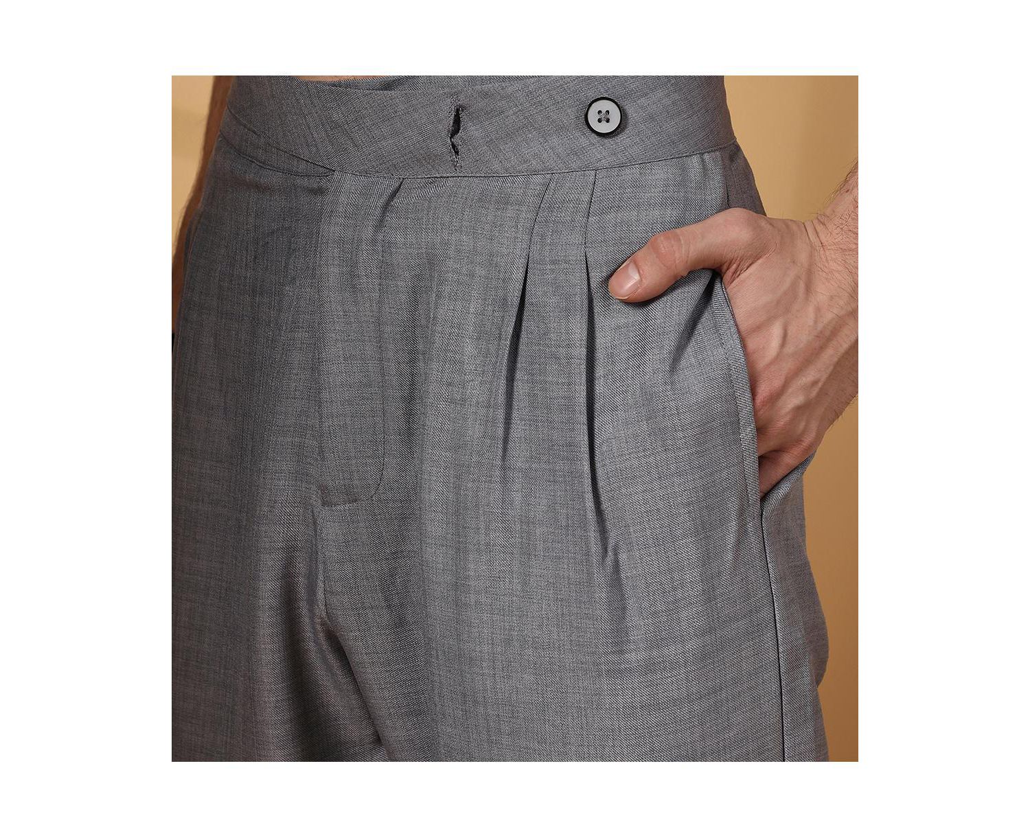 Men's Moon Grey Pleated Relaxed Trousers
