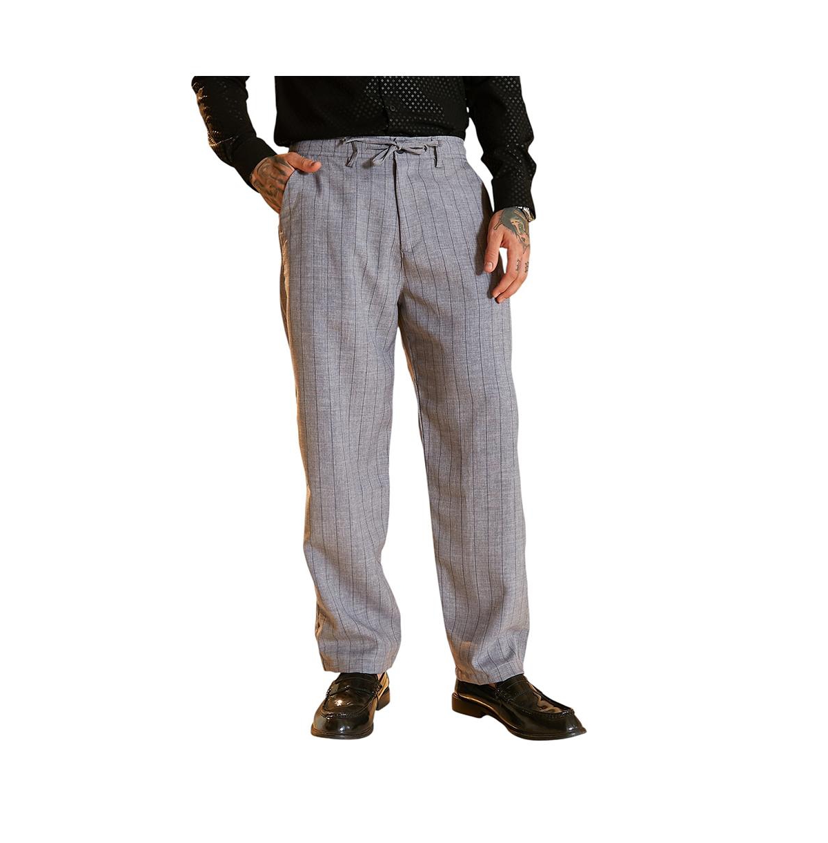Men's Coin Grey Pinstriped Chino Trousers - Grey