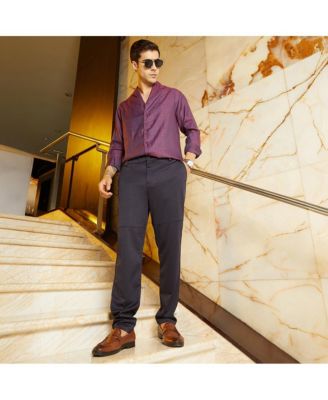 Men's Midnight Black Panel-Waffle Chino Trousers