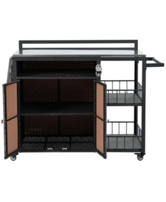 Outdoor Kitchen Island with Storage & Foldable Table