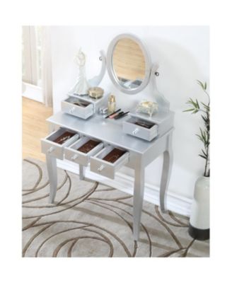 Ashley Wood Make-Up Vanity Table and Stool Set, Silver