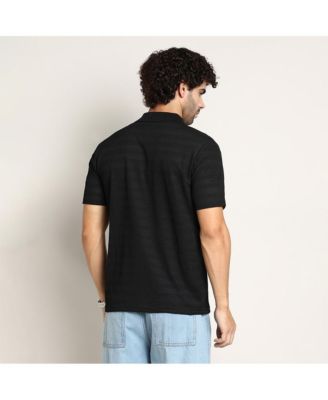 Men's Onyx Black Panel-Tactile Cuban Polo T-Shirt