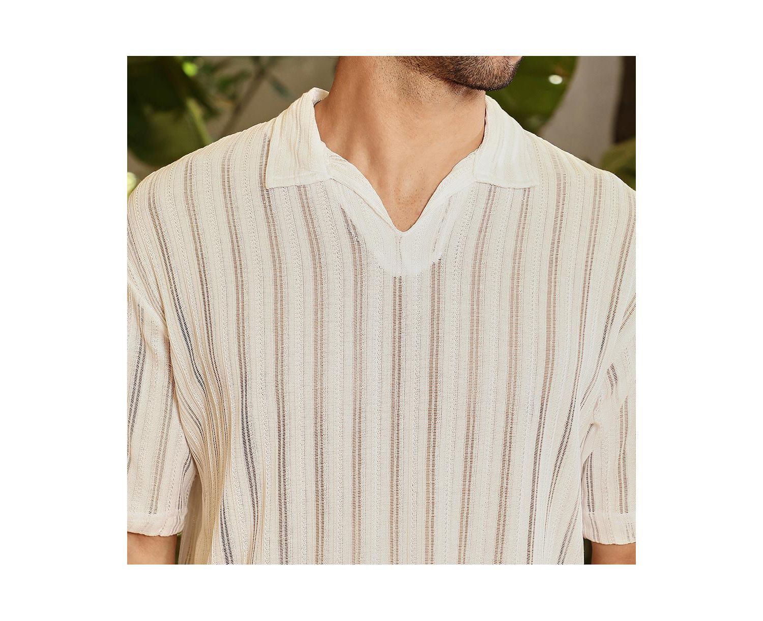 Men's Off-White Duo-Striped Relaxed Polo T-Shirt