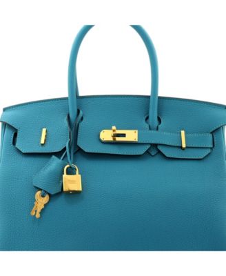 Pre-Owned Hermes Birkin 30 Handbag Blue Togo with Gold Hardware