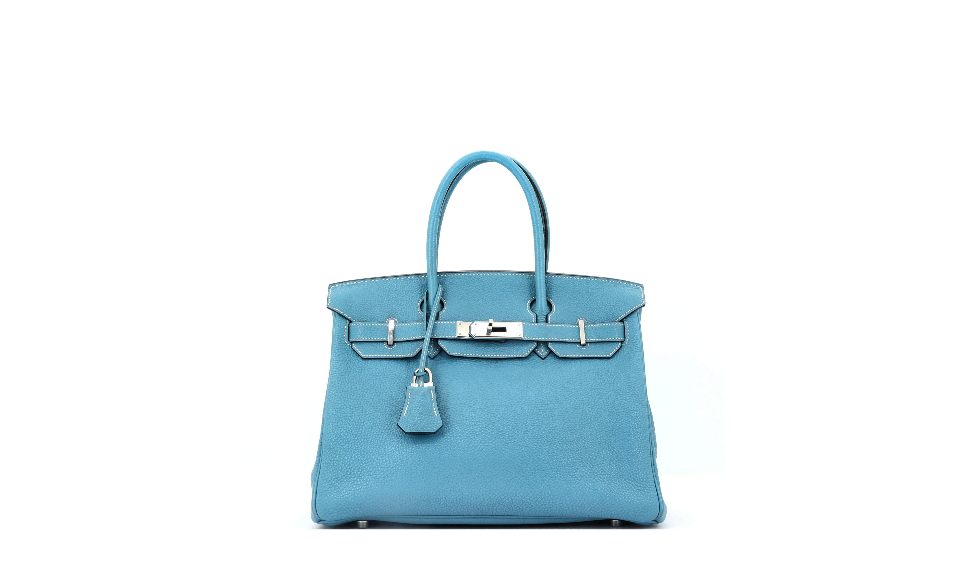 Pre-Owned Hermes Birkin Handbag Blue Togo with Palladium Hardware