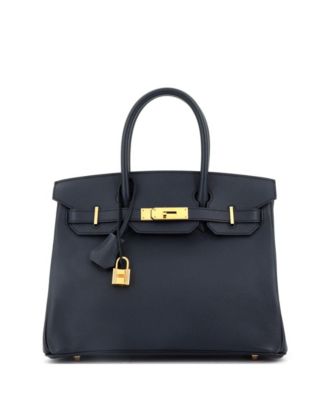 Pre-Owned Hermes Birkin 30 Handbag Blue Epsom with Rose Gold Hardware