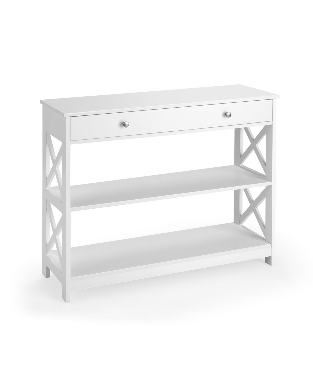 Console Table 3-Tier with Drawer and Storage Shelves - White