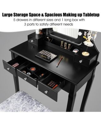 2-Pc. MDF 10 Dimmable Bulb Lighted Vanity Dressing Table Set with Cushioned Stool