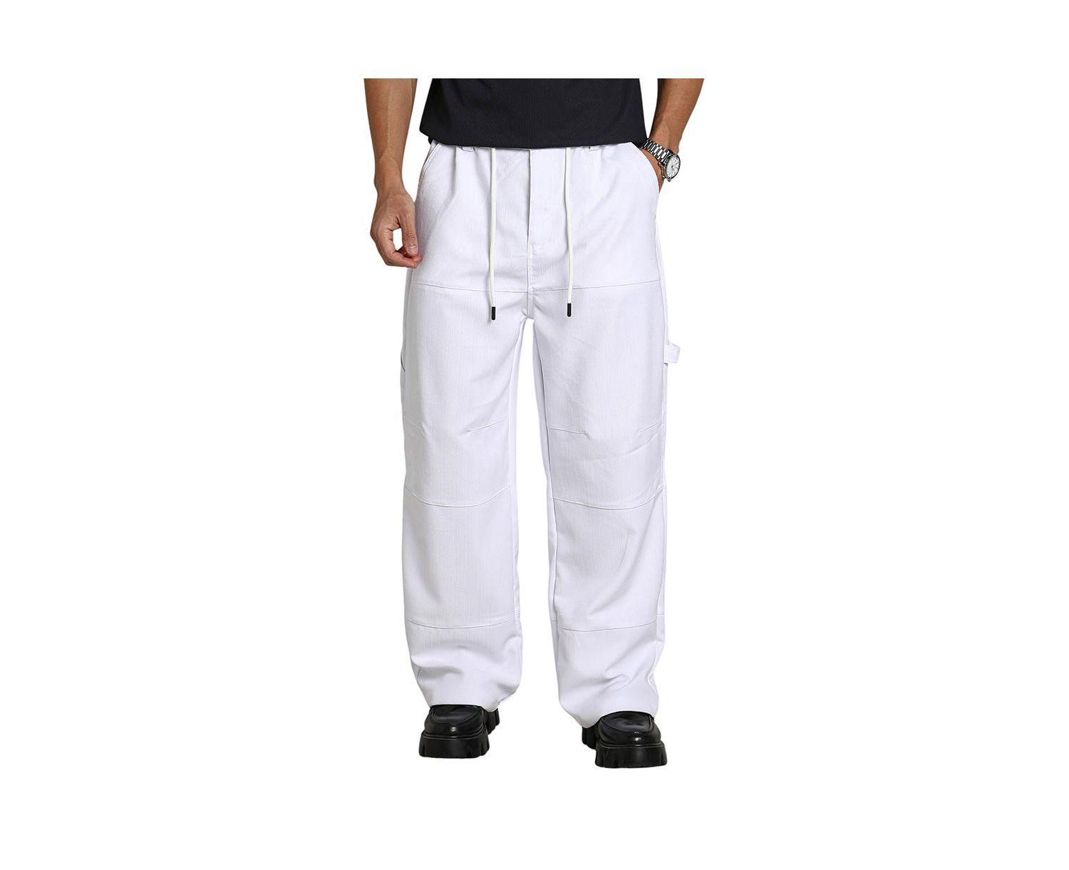 Men's Chalk White Relaxed-Panel Cargo Trousers