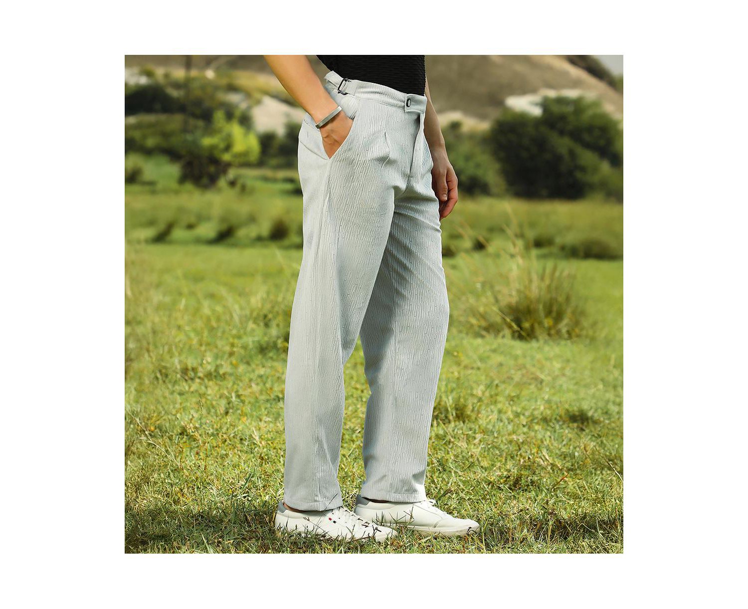 Men's Cloud Grey Veined Tailored Trousers