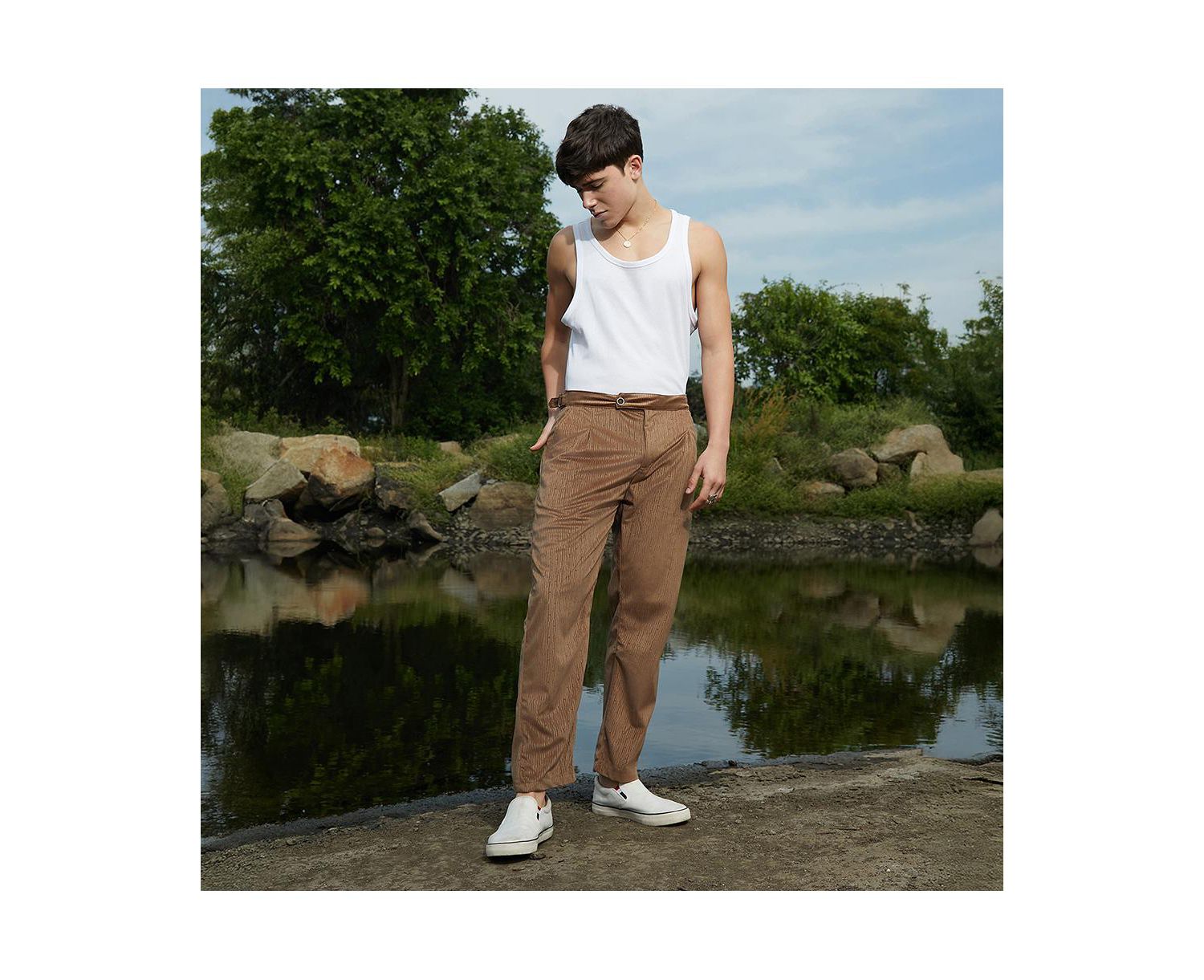 Men's Chocolate Brown Veined Tailored Trousers
