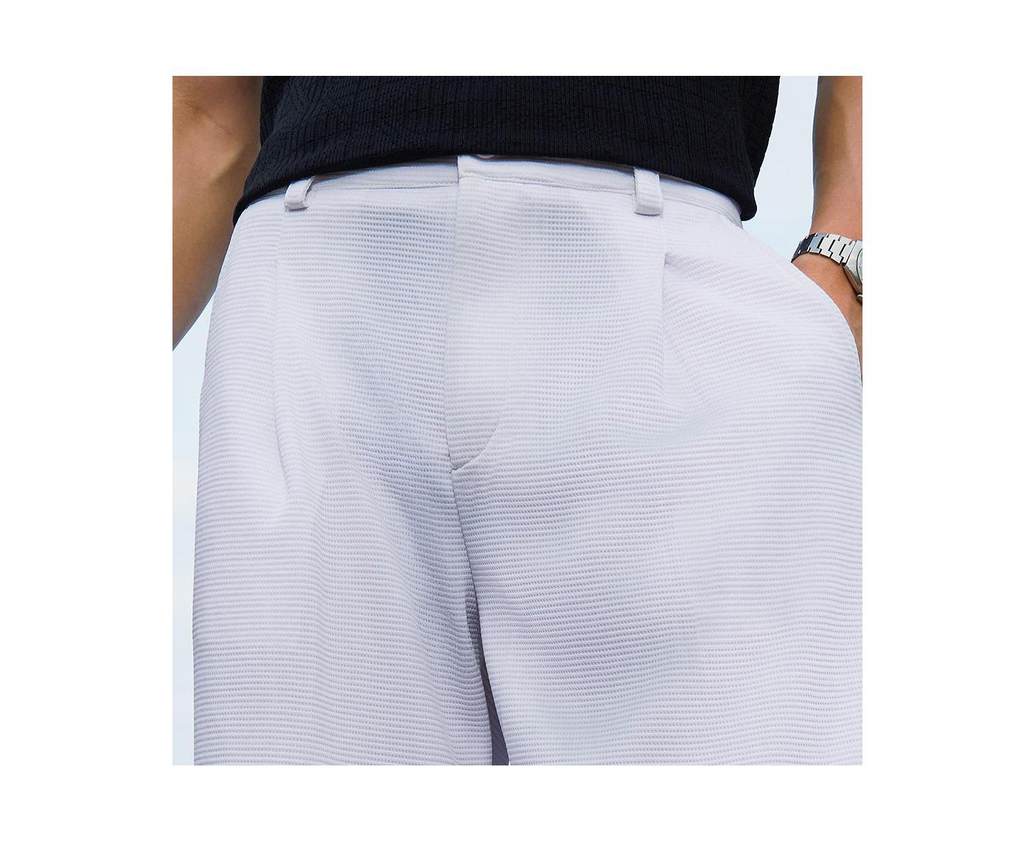 Men's Cream White Straight-Fit Ribbed Trousers