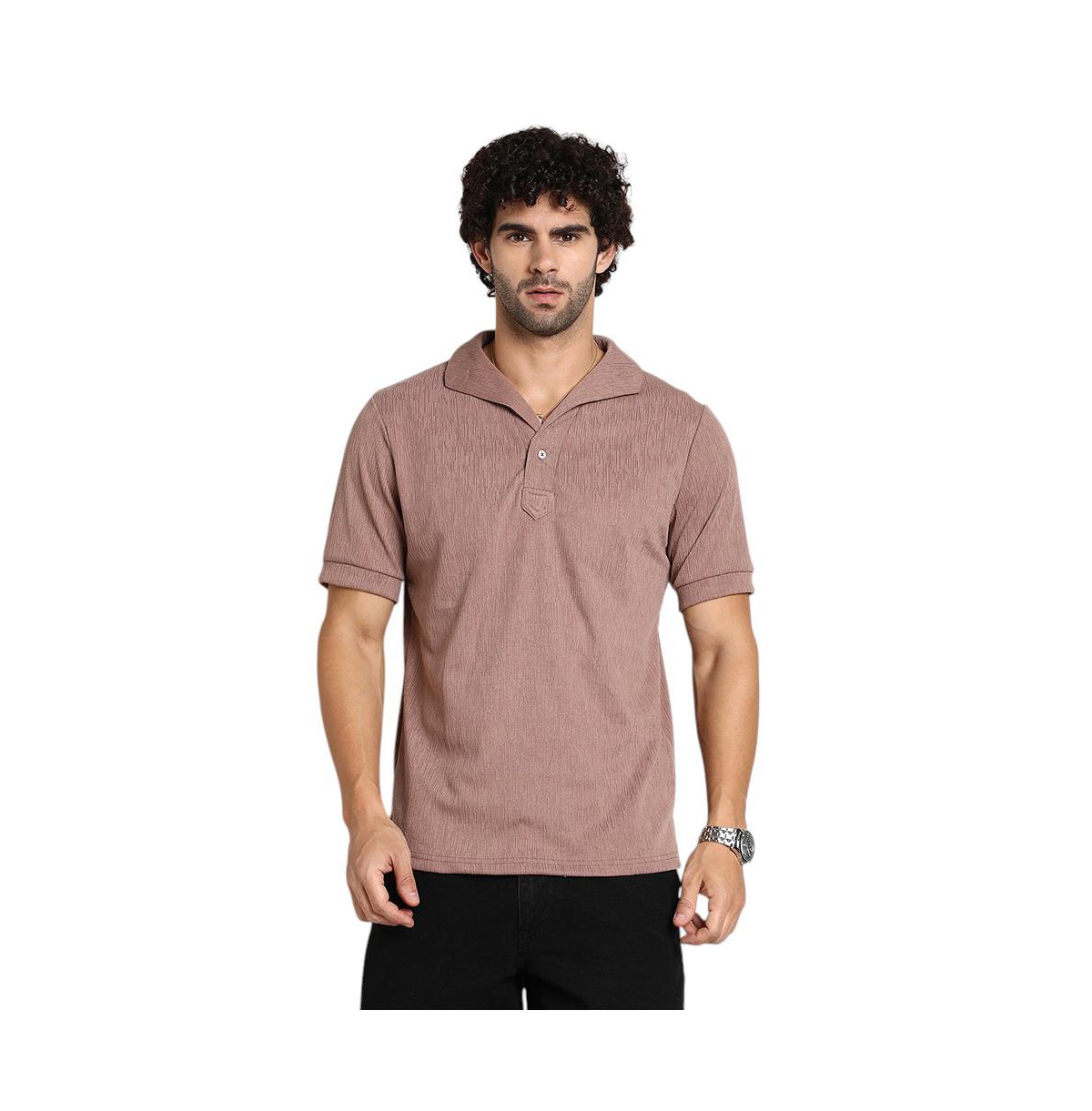 Men's Pastel Brown Tactitle Spread-Polo T-Shirt - Brown