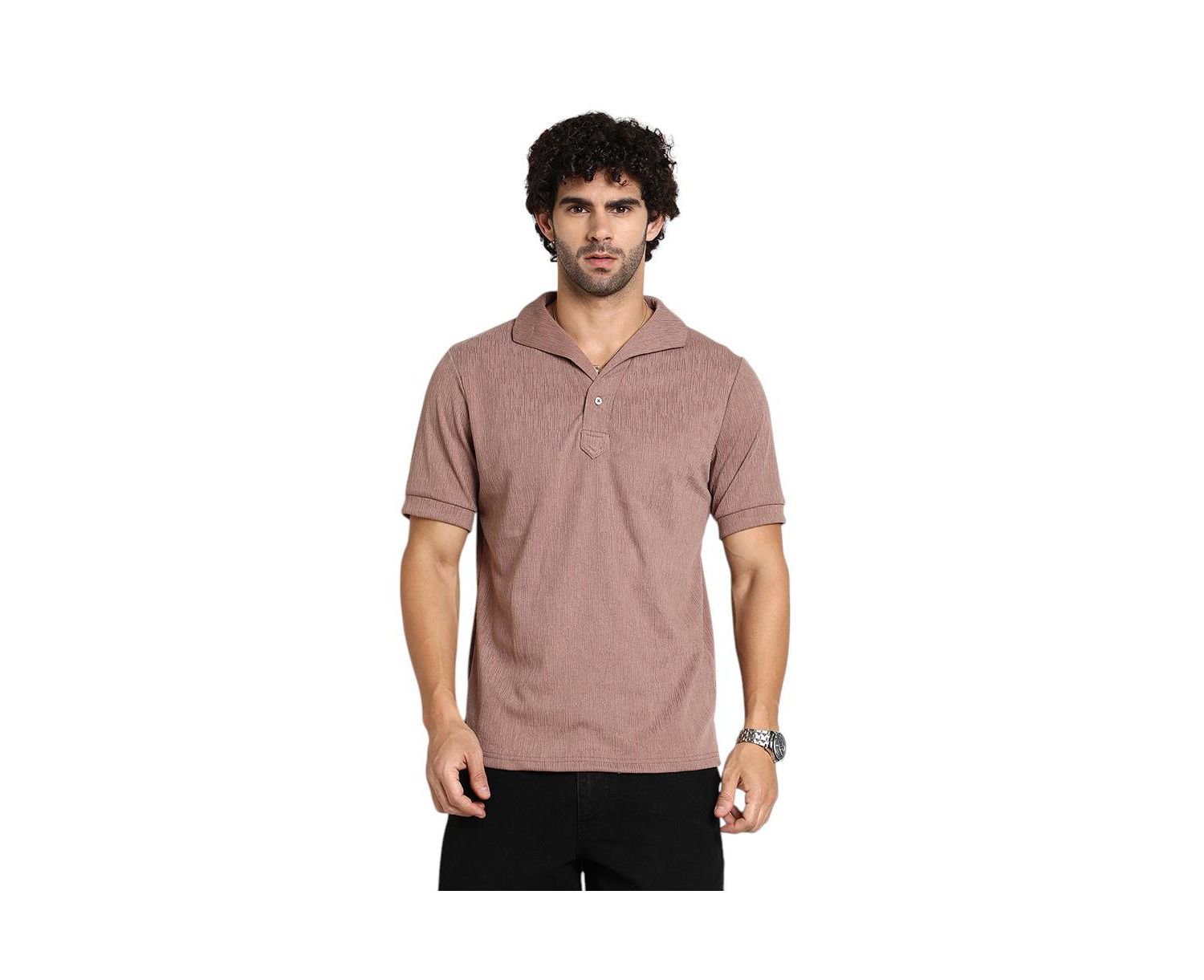 Men's Pastel Brown Tactitle Spread-Polo T-Shirt
