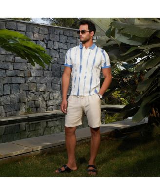 Men's Powder Blue & Daisy White Tie-Dye Tactile Polo T-Shirt