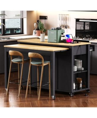 Kitchen Island with Extendable Table & Storage